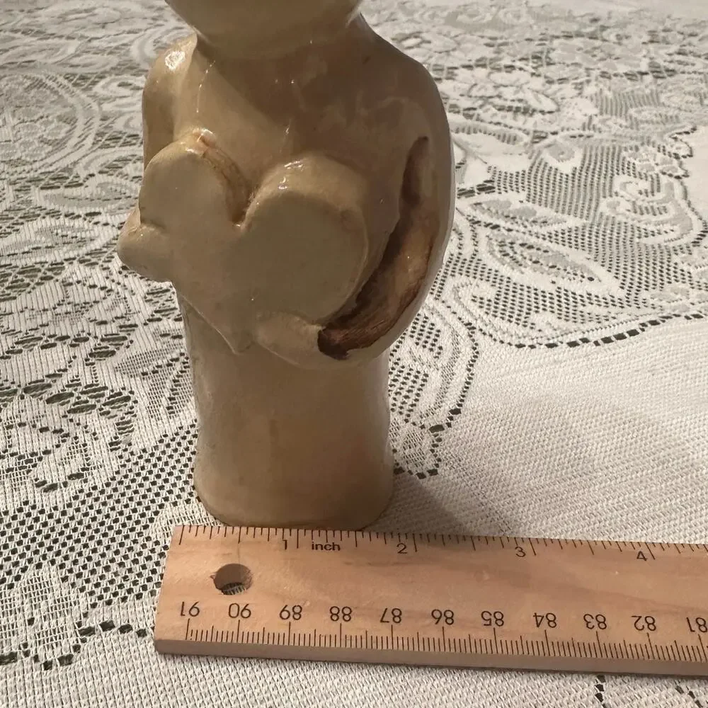 Glazed Stoneware Pottery Rustic Figurines X2 Folk Art Cottage Chic Love & Prayer